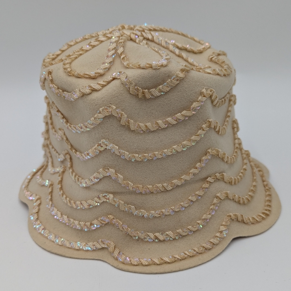 VTG 50s Marvin Modes Cloche Hat Scalloped Retro Cottagecore Embellished Flapper